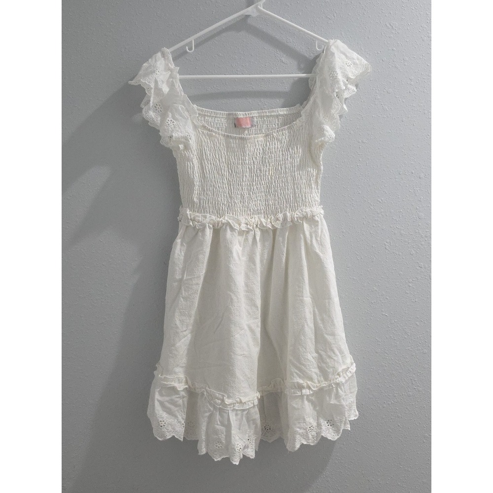 C+D+M White Cotton Ruched Midi Dress Size Small White‎ Lace Detailed Dress